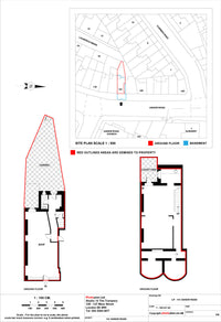 Example Land Registry lease plan for a shop with a site plan and red demise edging