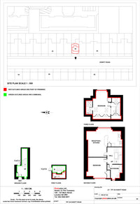 Example Land Registry lease plan for a house with site plan, floor levels, and colour key
